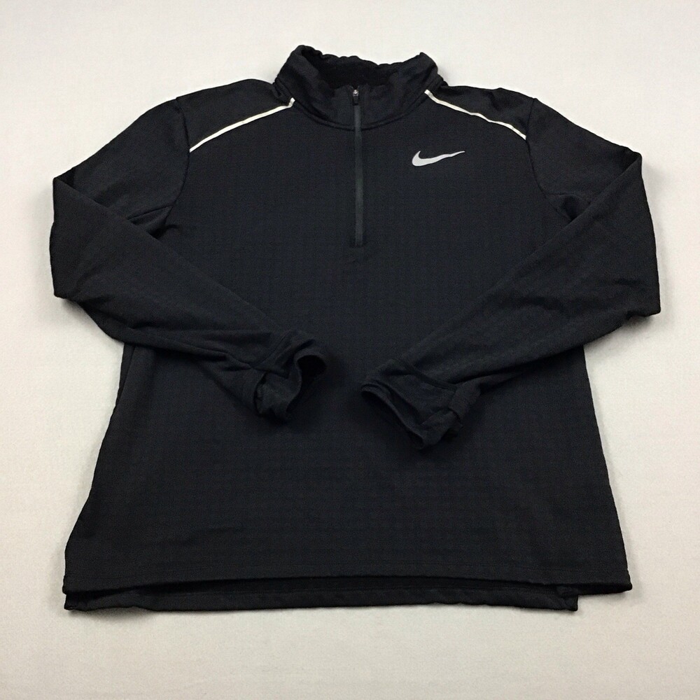 Nike Sweater Men Large Black Solid Running 1/4 Zip Reflective Fleece Lining L